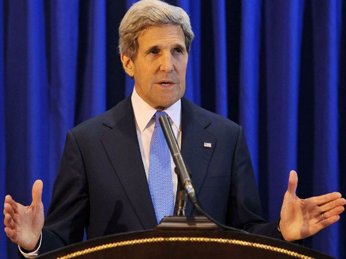 U.S. Secretary of State John Kerry speaks during a news conference at Queen Alia International Airport in the Jordanian capital of Amman July 19, 2013. Israel and the Palestinians have laid the groundwork for a resumption of peace talks after an almost three-year stalemate, Kerry said on Friday.