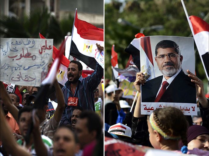 كومبو يمين أحد مؤيدي الرئيس مرسي امام جامعة القاهرة و معارضين للرئيس محمد مرسي متجهين إلى ميدان التحرير ( مصدر الصورة الفرنسية )