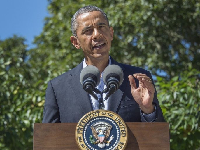 US President Barack Obama makes a statement on Egypt August 15, 2013, in Chilmark, Massachusetts. Obama said Thursday the United States has canceled military exercises with Egypt to protest the killing of hundreds of protesters. Obama warned that Egypt had entered a 'more dangerous path' but stopped short of sending $1.3 billion in annual military aid.