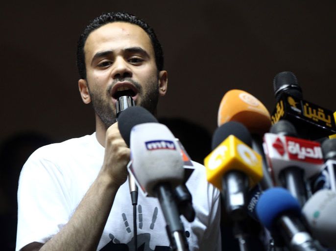 epa03766371 Egyptian member of the Tamarod (Rebellion) campaign Mahmud Badr, speaks during a news conference, in Cairo, Egypt, 29 June 2013. Badr announced the final outcome of the campaign at a news conference 29 June at the Journalists Syndicate in downtown Cairo. More than 22 million people have signed a petition in Egypt demanding the departure of Egyptian President Mohamed Morsi. 'Rebel' is one of the main organizers of the widely-anticipated anti-government demonstrations slated for 30 June to demand Morsi's resignation and snap elections. EPA/KHALED ELFIQI