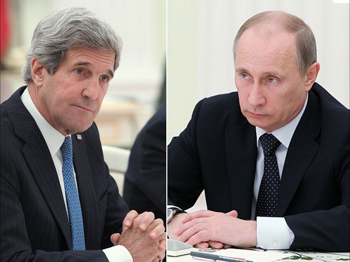 epa - Russia's President Vladimir Putin looks US Secretary of State John Kerry