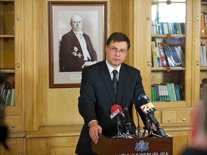 Latvian Prime Minister Valdis Dombrovskis give a press conference after resigning on November 27, 2013. Latvian Prime Minister Valdis Dombrovskis, who resigned