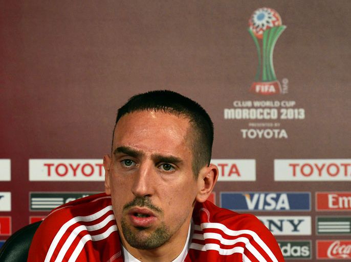 epa03992360 Bayern Munich's Franck Ribery speaks during a press conference in Agadir, Morocco, 15 December 2013. Bayern Munich will face Guangzhou Evergrande FC in the semi final soccer match of the FIFA Club World Cup 2013 on 17 December 2013. EPA/YAHYA ARHAB