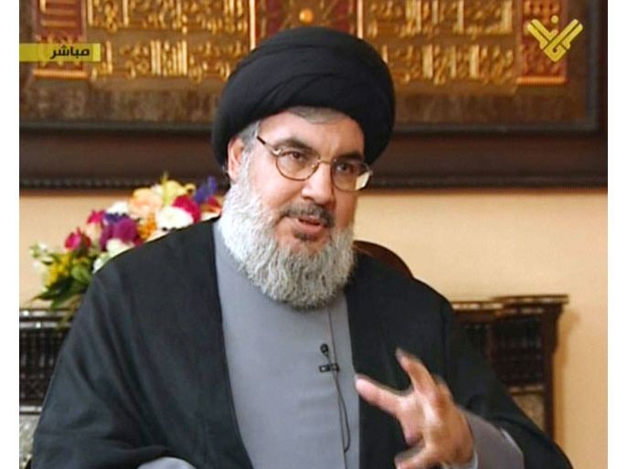 DSK03 - -, -, LEBANON : An image grab taken from Hezbollah's al-Manar TV on December 3, 2013 shows Hassan Nasrallah, chief of Lebanon's Shiite Hezbollah movement, giving an interview to local television station OTV at an undisclosed location in Lebanon. AFP PHOTO/AL-MANAR === RESTRICTED TO EDITORIAL USE - MANDATORY CREDIT "AFP PHOTO / AL-MANAR" - NO MARKETING NO ADVERTISING CAMPAIGNS - DISTRIBUTED AS A SERVICE TO CLIENTS ===
