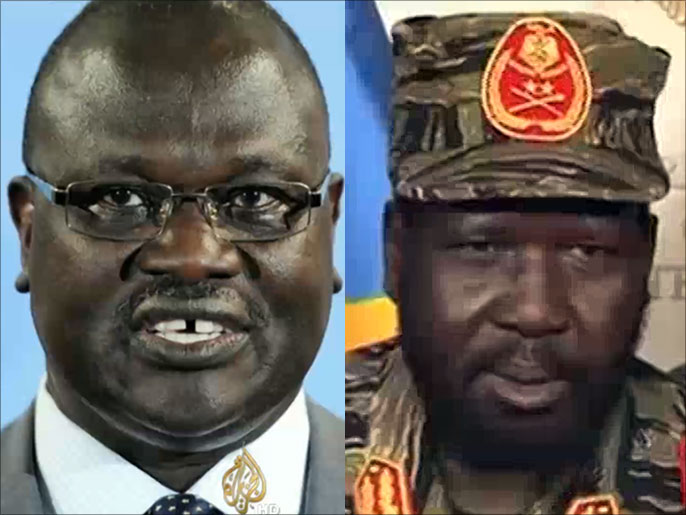 زعيما الصراع المسلح في جنوب السودان سلفاكير (يمين) ورياك مشار(الجزيرة)