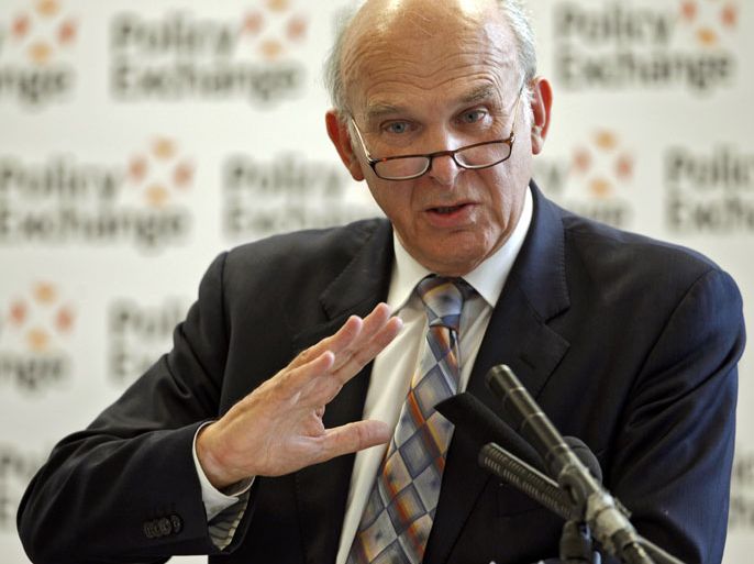 epa02980981 British Business Secretary Vince Cable gestures during his speech at Policy Exchange charity foundation in London, Britain, 24 October 2011. According to British media Cable been fined for failing to pay up to £25,000 in VAT. Reason of the penalty was for late payment of tax on earnings from media work and speaking engagements prior became a minister. EPA/KERIM OKTEN