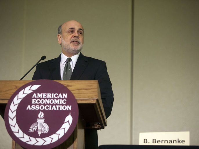 Philadelphia, Pennsylvania, UNITED STATES : PHILADELPHIA, PA - JANUARY 3: Federal Reserve Board Chairman Ben Bernanke gives a speech on the changing Federal Reserve's past, present and future on January 3, 2014 at the American Economic Association Meeting in Philadelphia, Pennsylvania. Dr. Bernanke's second term as Chairman ends January 31, 2014. Jessica Kourkounis/Getty Images/AFP== FOR NEWSPAPERS, INTERNET, TELCOS & TELEVISION USE ONLY ==