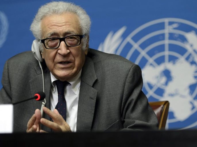 UN-Arab League Special envoy for Syria, Lakhdar Brahimi, speaks during a press conference after a round of the negotiation at the European headquarters of the United Nations, in Geneva, Switzerland, 30 January 2014. Delegates from the Syrian government and the opposition began on 30 January a fourth day of direct talks in Geneva, with a UN proposal for a transitional government high on the agenda. UN envoy Lakhdar Brahimi, who is mediating the talks in Switzerland, has said that the 'ice is breaking slowly,' despite the fact that the gap between the two sides remains 'quite large.'