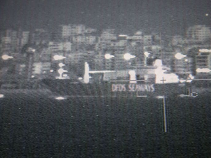 A handout picture taken on January 7, 2014 from the deck of the Norwegian frigate HNoMS "Helge Ingstad" and released by the Norwegian armed forces on January 10, shows the cargo ship "Ark Futura" outside the port of the Syrian city of Latakia during an operation to move chemical agents from Syria to locations outside its territory for destruction. The first shipment of chemical weapons materials left Latakia port on January 7 under a deal to rid Syria of its chemical arsenal, the joint mission overseeing the disarmament said. AFP PHOTO/LARS MAGNE HOVTUN/NORWEGIAN ARMED FORCES ==RESTRICTED TO EDITORIAL USE - MANDATORY CREDIT "AFP PHOTO/LARS MAGNE HOVTUN/NORWEGIAN ARMED FORCES" - NO MARKETING NO ADVERTISING CAMPAIGNS - DISTRIBUTED AS A SERVICE TO CLIENTS ==