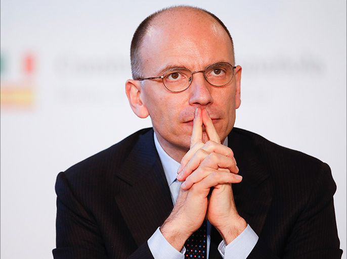 Italian Prime Minister Enrico Letta looks on during a meeting at Villa Madama in Rome, January 27, 2014