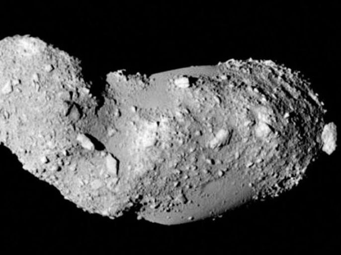 A handout composite image dated 2005 and made available by European Southern Observatory on 05 February 2014 showing a detailed view shows the strange peanut-shaped asteroid Itokawa. By making exquisitely precise timing measurements using ESOâs New Technology Telescope a team of astronomers has found that different parts of this asteroid have different densities. As well as revealing secrets about the asteroidâs formation, finding out what lies below the surface of asteroids may also shed light on what happens when bodies collide in the Solar System, and provide clues about how planets form. This picture comes from the Japanese spacecraft Hayabusa during its close approach in 2005. EPA/European Southern Observatory / HANDOUT