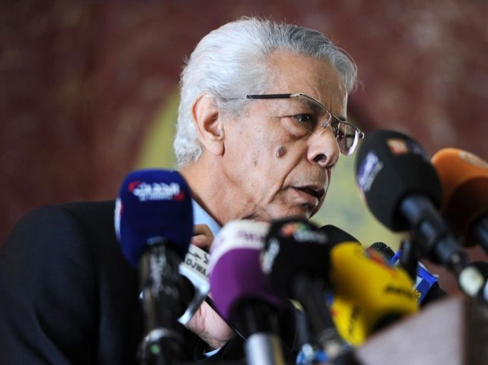 Former Algerian Prime minister and presidential candidate in 1999, Mouloud Hamrouche speaks during a press conference during which he announced his decision not to run in the 2014 presidential election on February 27, 2014 in Algiers. Algerian President Abdelaziz Bouteflika, who suffered a stroke last year, will run in the April 17, 2014 poll. AFP PHOTO FAROUK BATICHE
