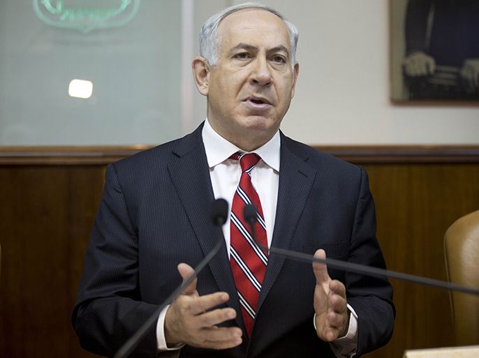 Israel's Prime Minister Benjamin Netanyahu chairs the weekly cabinet meeting on February 16, 2014 in Jerusalem. AFP PHOTO / POOL / ABIR SULTAN