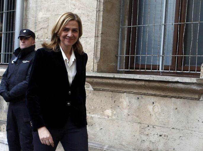 Spain's Princess Cristina, daughter of King Juan Carlos, arrives at a courthouse to testify before judge Jose Castro over tax fraud and money-laundering charges in Palma de Mallorca February 8, 2014. REUTERS/Paul Hanna