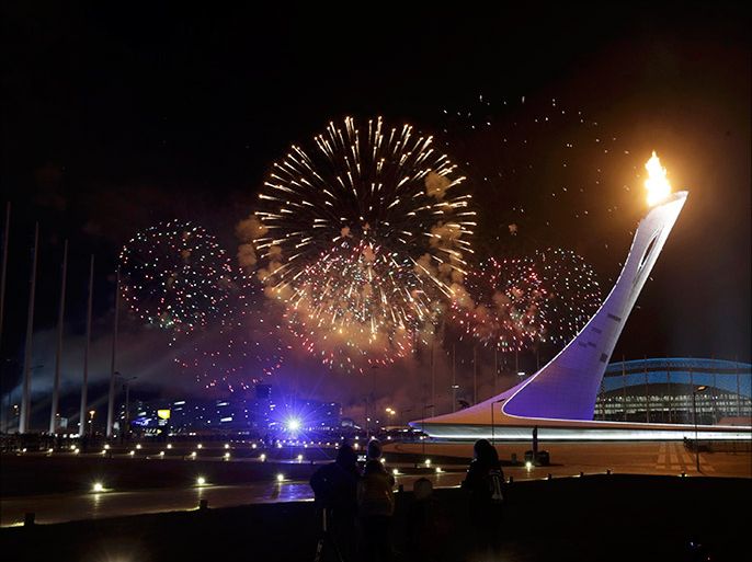 The Olympic Cauldron is seen in the Olympic Park at the end of the opening ceremony of the 2014 Sochi Winter Olympics, February 7, 2014. REUTERS/Ints Kalnins (RUSSIA - Tags: SPORT OLYMPICS)