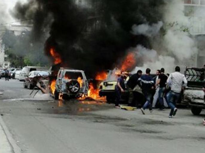 انفجار سيارة مفخخة في منطقة المزة 86 الموالية للنظام بدمشق. (مصدر الصورة من نشطاء ارسلت للجزيرة)