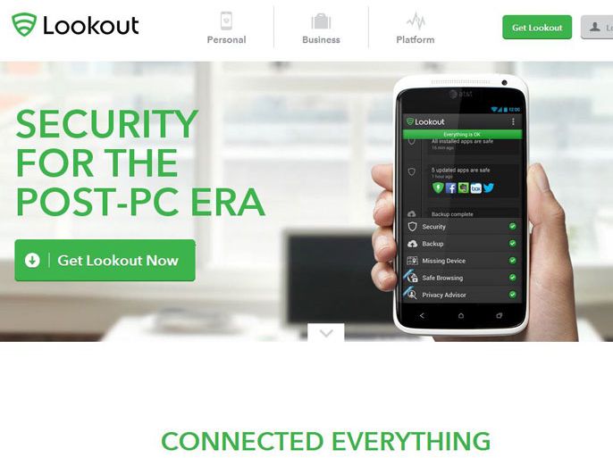 lookout سكرين شوت من موقع شركة لوكآوت المتخصصة في تطبيقات الأمن والحماية لنظام أندرويد