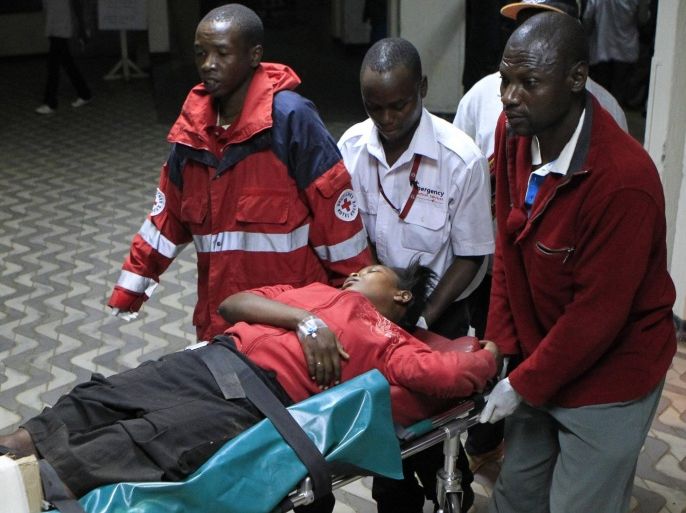 An injured blast victim arrives at Kenyatta National Hospital in Nairobi March 31, 2014. REUTERS/Noor Khamis