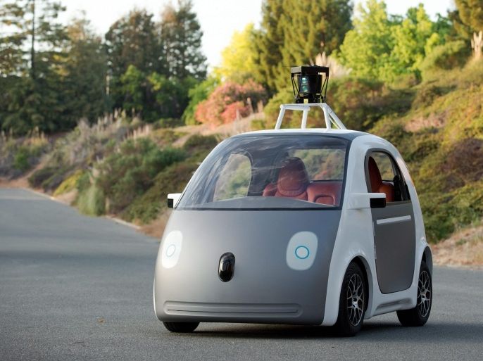 An undated handout picture released by Google on 28 May 2014 shows an early version of Google's prototype of a self-driving car at an undisclosed location. Google has designed a vehicle that requires no steering wheel, no pedals and no driver. The internet technology giant said in a blog post on 27 May 2014, that 100 prototypes of the electric two-seaters that will still retain manual controls will be built and tested for safety beginning in mid 2014. Google has worked for years to develop self-driving cars that use sensors and computers to navigate streets, but the blog post confirmed speculation that it was manufacturing its own vehicles rather just modifying those made by other carmakers. EPA/GOOGLE / HANDOUT