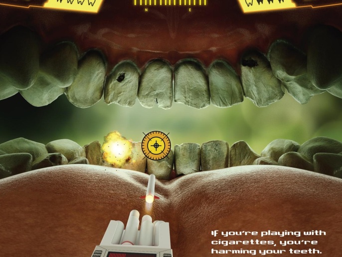 This undated image provided by the Food and Drug Administration shows the federal agency's new ad campaign featuring yellow teeth to show the costs associated with cigarette smoking. The federal agency said Tuesday, Feb. 4, 2014, it is launching a $115 million multimedia education campaign called “The Real Cost” that’s aimed at stopping teenagers from smoking and encouraging them to quit. Advertisements will run in more than 200 markets throughout the U.S. for at least one year beginning Feb. 11. (AP Photo/Food and Drug Administration)