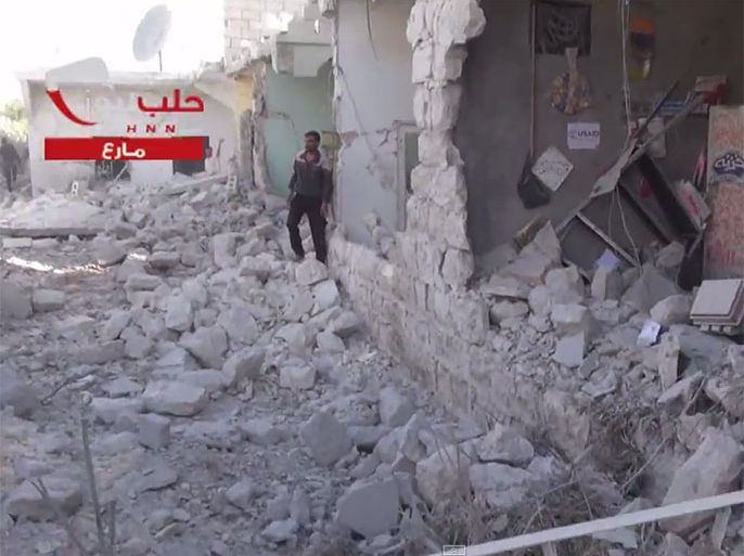 آثار الدمار في مدينة مارع بريف حلب جراء قصف الطيران الحربي