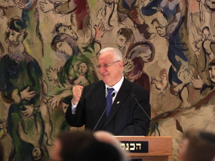 Newly elected Israeli president Reuven Rivlin speaks at the Knesset, Israel's parliament, in Jerusalem, Tuesday, June, 10, 2014. Israel’s parliament on Tuesday chose Reuven Rivlin, a veteran politician and supporter of the Jewish settlement movement, as the country’s next president, putting a man opposed to the creation of a Palestinian state into the ceremonial but largely influential post. (AP Photo/Dan Balilty)