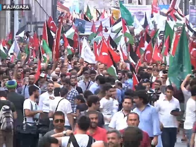 مظاهرة بإسطنبول تنديدا بالعدوان الإسرائيلي على غزة