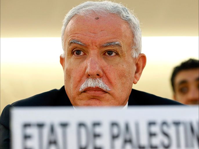 Palestinian Minister of Foreign Affairs Riad al-Malki pauses before the 21st Special Session of the Human Rights Council on the human rights situation in the Palestinian Territories at the United Nations Office in Geneva July 23, 2014. REUTERS/Denis Balibouse (SWITZERLAND - Tags: POLITICS)