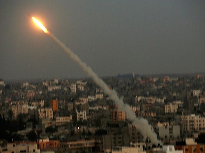 M75 rocket launched from the coastal strip into Israel by militants of Ezz Al-Din Al Qassam militia, the military wing of Hamas movement, in Gaza City, 09 July 2014. Israel launched the military operation Protective Edge, which came in response to a renewed wave of rockets out of the Gaza Strip, for some of which Palestinian group Hamas has claimed responsibility. It is the first time since 2012 that Hamas has done so, claiming that intervening attacks were sent up by groups working outside its control.