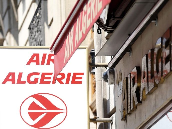 The Air Algeria logo at the headquarters, in Paris, France, 24 July 2014. An Air Algerie passenger plane carrying at least 119 people went missing on 24 July 2014 over northern Mali, where French forces are combatting Islamist insurgents, the airline and Algerian authorities said. The flight was carrying 50 French, 26 Burkina Faso and six Algerian nationals, among other nationalities. ir Algerie said the McDonnell 83 aircraft was chartered from Spanish company Swiftair.
