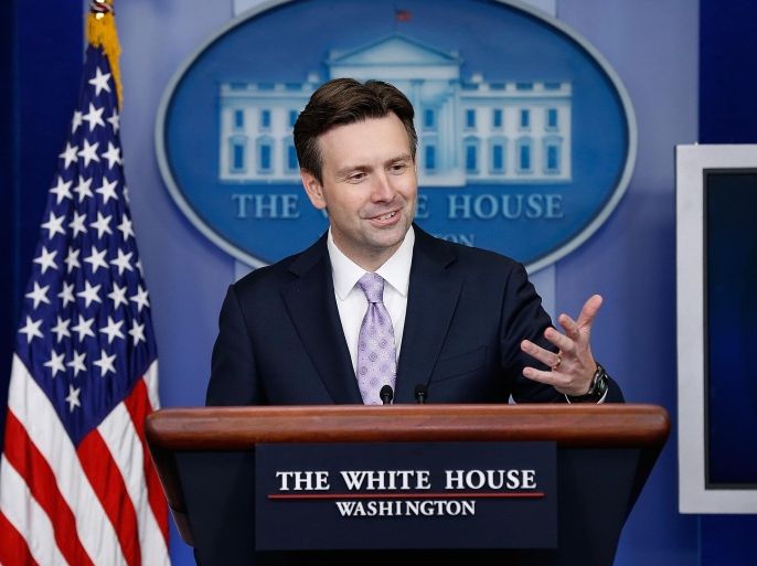 WASHINGTON, DC - AUGUST 29: White House Press Secretary Josh Earnest answers questions during his daily briefing at the White House on August 29, 2014 in Washington, DC. Earnest fielded questions regarding U.S. President Barack Obama's statement yesterday afternoon on Syria and Iraq.