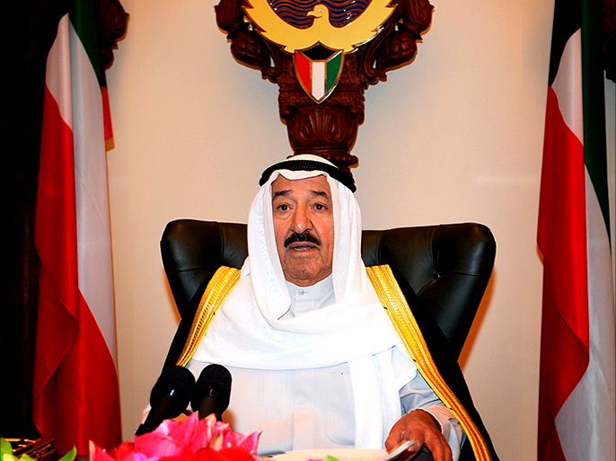 Amir of Kuwait Sheikh Sabah Al-Ahmad Al-Jaber Al-Sabah addressing the nation, regreting 'practices' that ruined co-operation between legislative and executive authorities, and calling on the Kuwaiti people to elect a new house, in Kuwait City, Kuwait, on 18 March 2009. The cabinet resigned after a dispute with Members of Parliament after a call for Prime Minister Sheikh Nasser Mohammad al-Ahmad al-Sabah to be grilled over allegations of mismanagement, breach of the constitution and misuse of public funds. EPA/STR