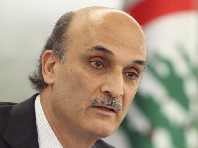 Samir Geagea, leader of the Christian Lebanese Forces, speaks during a news conference at his house in Maarab village, north of Beirut, October 12, 2010.