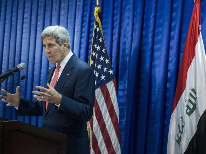 U.S. Secretary of State John Kerry speaks during a news conference at the U.S. Embassy in Baghdad September 10, 2014. REUTERS/Brendan Smialowski/Pool (IRAQ - Tags: POLITICS)