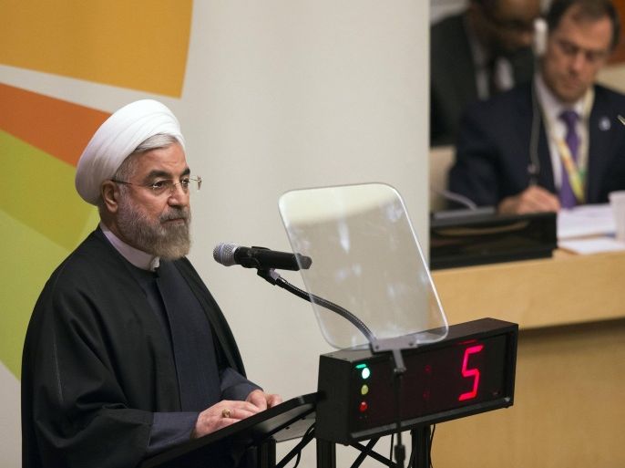 Iran's President Hassan Rouhani speaks during the Climate Summit at the U.N. headquarters in New York September 23, 2014. REUTERS/Adrees Latif (UNITED STATES - Tags: POLITICS ENVIRONMENT)