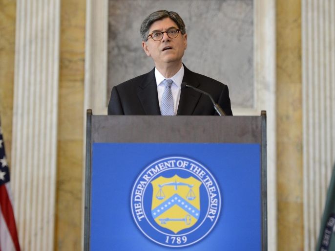 US Secretary of Treasury Jacob Lew delivers remarks commemorating the 225th Anniversary of the Treasury Department during a luncheon at the Treasury Department in Washington, DC, USA, 04 September 2014.