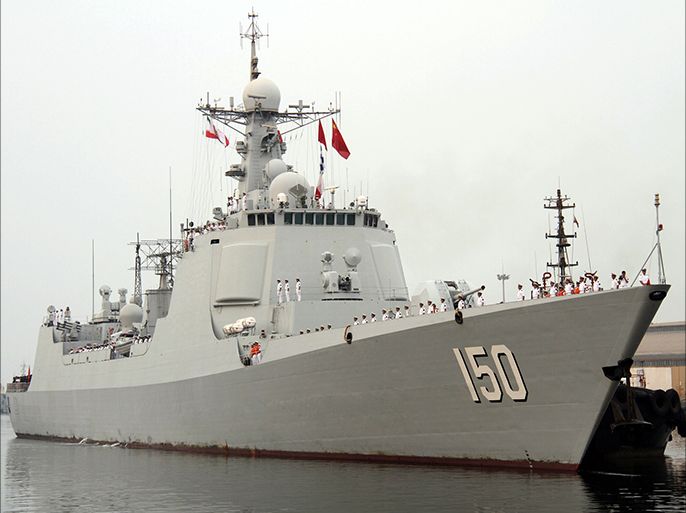 A Chinese navy destroyer makes a landfall at the Iranian port of Bandar Abbas on the Gulf on September 20, 2014. Two Chinese destroyers arrived for an unprecedented visit to the Iranian port of Bandar Abbas on the Gulf, attesting to a new rapprochement between the two countries, according to Iranian media. AFP PHOTO/IRNA/NADER NASSERI