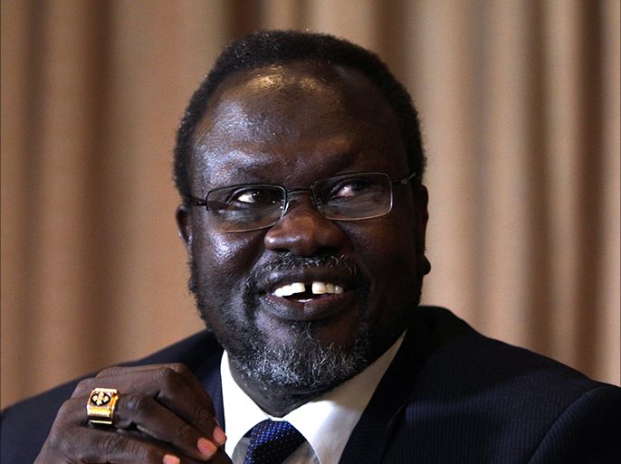epa04233921 South Sudan's rebel leader Riek Machar speaks during a press conference in Nairobi, Kenya, 31 May 2014. Riek and his deligation have been on a state visit to Kenya on invitiation of President Uhuru Kenyatta. During their visit they held several meetings and talks, briefing President Kenyatta on the moves they are taking to end the civil war in South Sudan. In a press statement issued to journalist at the press conference, Riek stated that: 'The Juba massacre has led to lawlessness in the country and an ugly cycle of revenge killings. The leadership of the SPLM (Sudan People's Liberation Movement) and SPLA (Sudan People's Liberation Army) is firmly trying to organize the anger of the civil population affected by the conflict, and turn it into an opportunity to bring about fundamental change and lasting peace in the country'. EPA/DANIEL IRUNGU