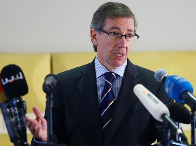 Spanish UN envoy to Libya Bernardino Leon addresses a press conference in the Libyan capital Tripoli on September 11, 2014. The 49-year-old diplomat, who served as foreign policy adviser to Spain's former prime minister Jose Luis Zapatero, was appointed last month by UN Secretary-General Ban Ki-moon as special envoy for Libya, leading the United Nation's mission in the troubled country. AFP PHOTO/MAHMUD TURKIA
