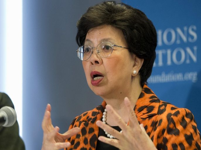 World Health Organization (WHO) Director Margaret Chan speaks about Ebola, Wednesday, Sept. 3, 2014, at the United Nations Foundation in Washington. The UN's senior leadership on Ebola gave the latest update on the situation in the Democratic Republic of the Congo, Guinea, Liberia, Nigeria, Senegal, and Sierra Leone, and take questions from media about the newly committed UN surge and roadmap for the global response. (AP Photo/Jacquelyn Martin)