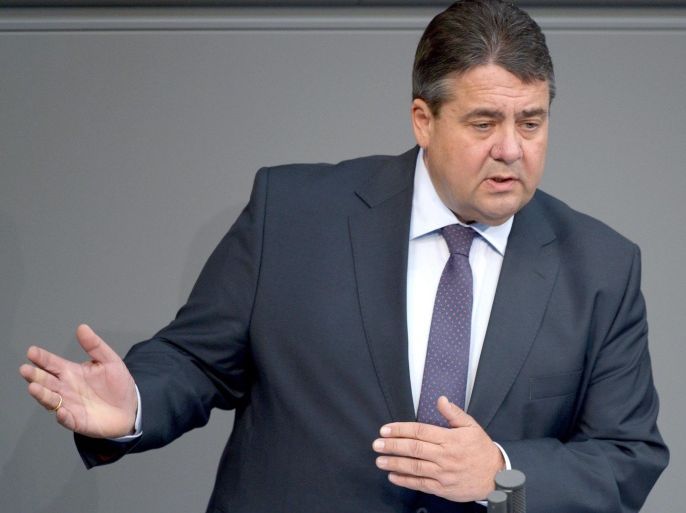 German Economy Minister Sigmar Gabriel speaks during the debate on the topic of the free trade agreement between the EU, USA and Canada in the German Parliament in Berlin, Germany, 25 September 2014.