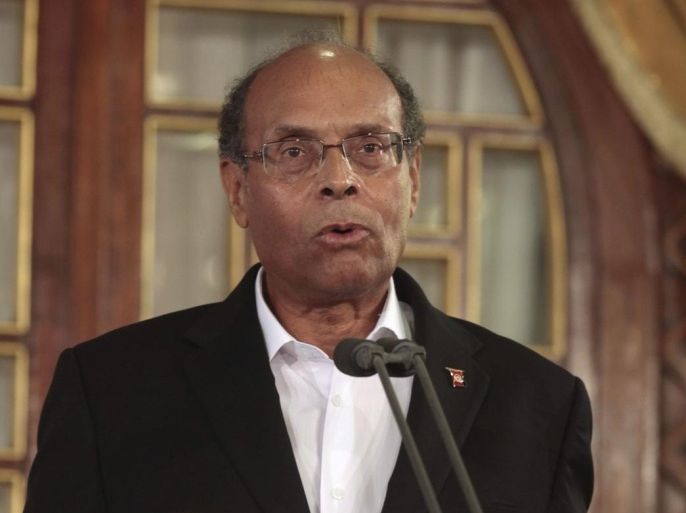 Tunisia's President Moncef Marzouki speaks during a news conference at the Carthage Palace in Tunis October 10, 2014. REUTERS/Zoubeir Souissi (TUNISIA - Tags: POLITICS)