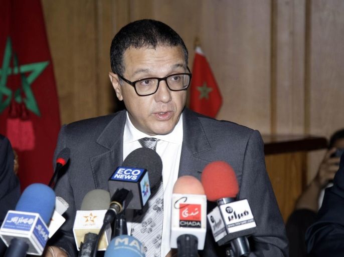 RABAT, MOROCCO - OCTOBER 24: Moroccan Economy and Finance Minister Mohamed Boussaid delivers a speech during a press conference at the Ministry building in Rabat, Morocco, on October 24, 2014.