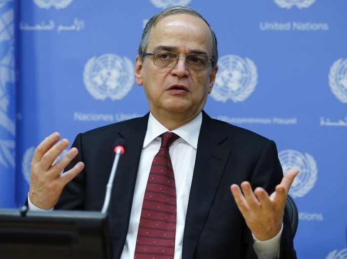 Syrian National Coalition President Hadi al-Bahra speaks to members of the media during a news briefing at the United Nations headquarters in New York September 24, 2014. REUTERS/Eduardo Munoz (UNITED STATES - Tags: POLITICS)