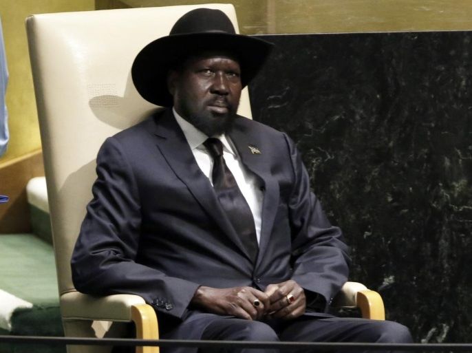 President Salva Kiir, of South Sudan, waits to address the 69th session of the United Nations General Assembly, at U.N. headquarters, Saturday, Sept. 27, 2014. (AP Photo/Richard Drew)