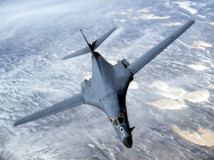 398556 01: (FILE PHOTO) A B-1B Lancer from the U.S. Air Force 28th Air Expeditionary Wing heads out on a combat mission in support of strikes on Afghanistan in this image released December 7, 2001. A B-1 Bomber, similar to the one shown here, has gone down in the Indian Ocean December 12, 2001 according to a Pentagon spokesman. According to early reports, the crew of the aircraft was rescued. (Photo Courtesy USAF/Getty Images)