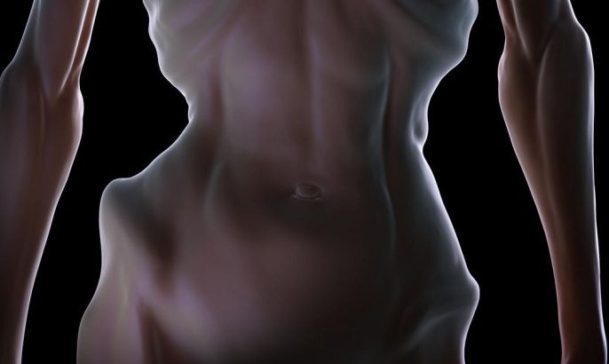 Anatomical model of a severely underweight woman.