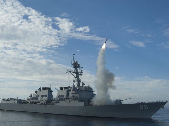 (FILE) A file handout picture made avalaible by the US Department of Defense (DoD) on 29 September 2010, shows the guided-missile destroyer USS Preble (DDG 88) conducting an operational tomahawk missile launch while underway in a training area off the coast of California, USA, at sea in the Pacific Ocean. The Pentagon said late 22 September 2014, the United States and allied forces launched airstrikes against Islamic State (IS) militants in Syrian territory for the first time. The military was 'using a mix of fighter, bomber and Tomahawk Land Attack Missiles,' in the ongoing operation. The bombings were the first against Islamic State militants in Syria. The US had previously bombed Islamic State targets in Iraq, but said that it would pursue the group in Syria if necessary. The possibility of expanding airstrikes to Syria has drawn condemnation from Russia and Iran. Syrian President Bashar al-Assad has said he would see any intervention in his country as an act of aggression. EPA/US NAVY/MC1 WOODY SHAG PASCHALL