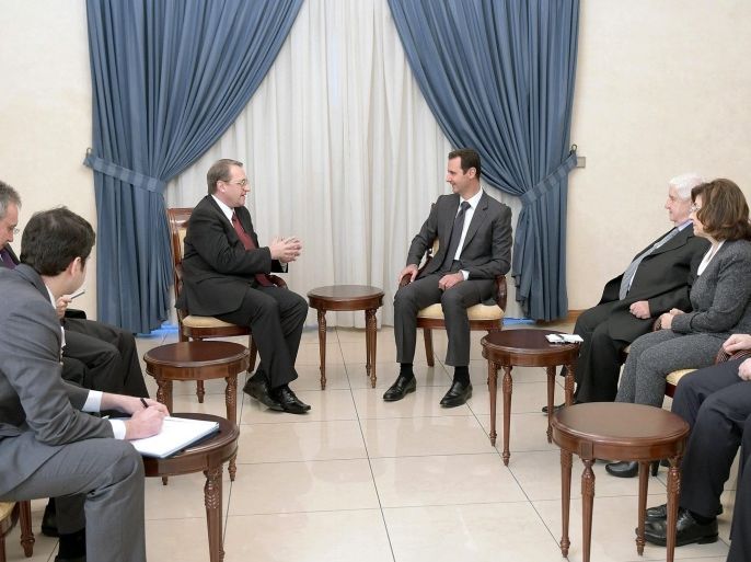 A handout pciture made available by the Syrian Arab News Agency (SANA) shows President Bashar al-Assad (C - R) meeting with the special envoy for the Russian President, Deputy Foreign Minister, Mikhail Bogdanov (C - L), Damascus, Syria, 10 December 2014. According to reports Bogdanov will be in Syria for a two day visit, and in discussion with al-Assad relayed Russian President Vladimir Putin's continuing support for the al-Assad regime in the face of what he called terrorism, Bogdanov also met with representatives of the Syrian opposition 07 December in Istanbul and apparently underlined to Assad the need to reach a negotiated political solution to Syria's ongoing civil war. EPA/SANA / HANDOUT