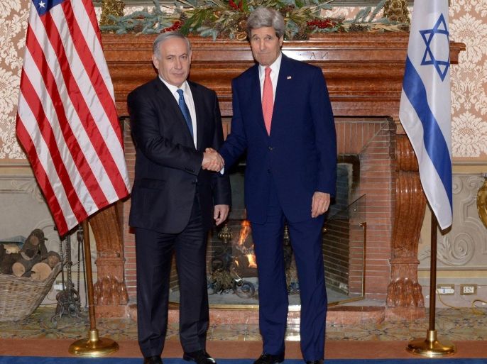 ROME, ITALY - DECEMBER 15: United States Secretary of State John Kerry (R) shakes hands with Israeli Prime Minister Benjamin Netanyahu (L) before their meeting in Rome, Italy on December 15, 2014.